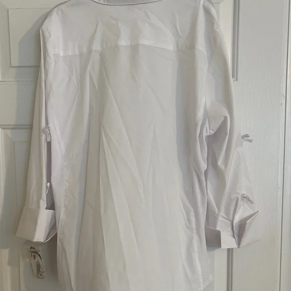 White Button-Up Shirt with Bow Sleeve Detail - Picture 6 of 6